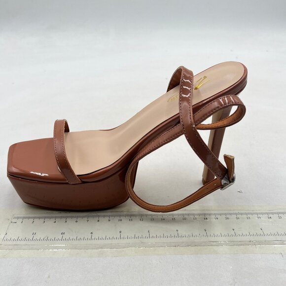 Zszszsu Brown Open Square Toe Strappy Platform Sandals Stiletto High Heels Shoes - Picture 2 of 8